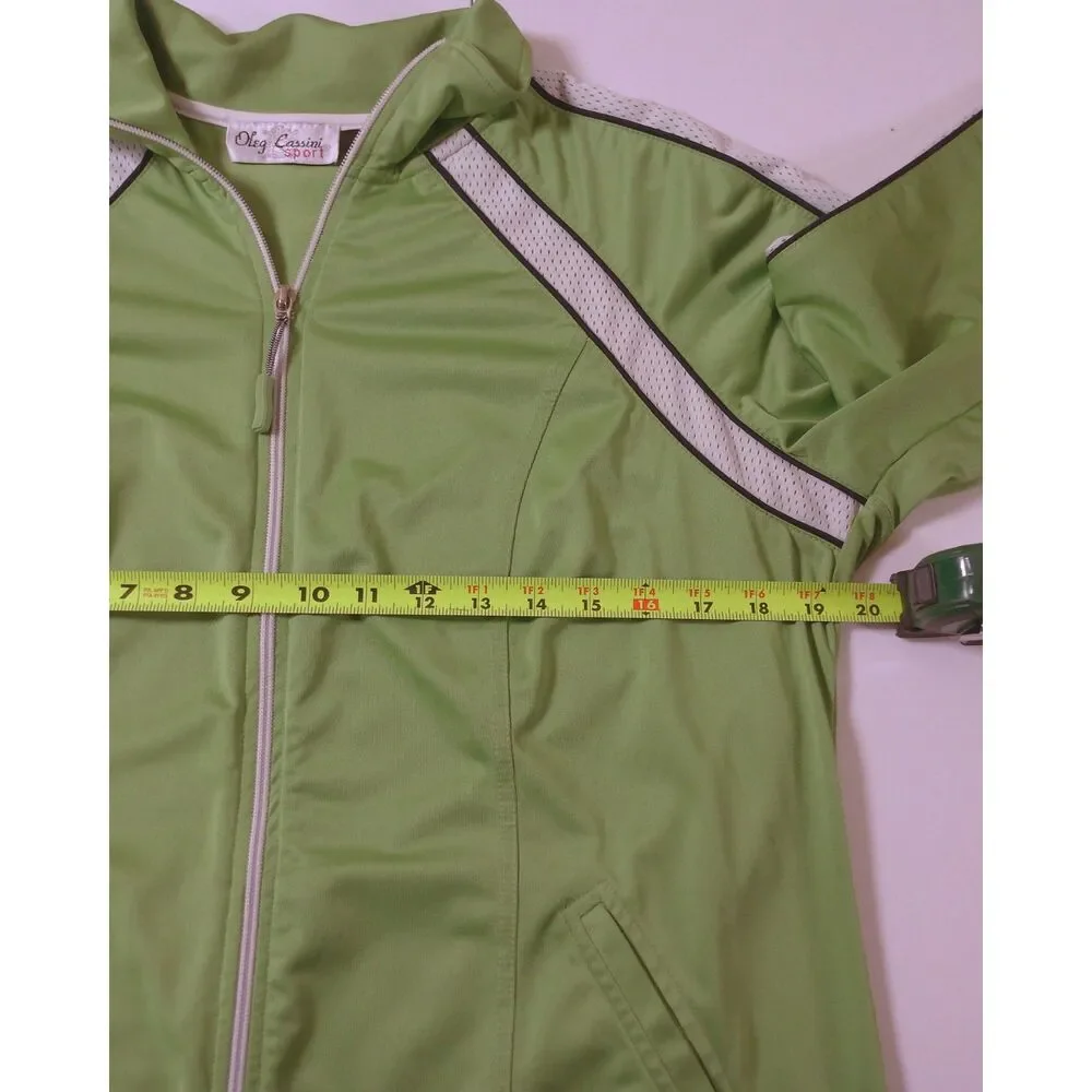 Oleg Cassini Sport XL Lime Green Y2K Track Jacket Zip Up Activewear Athleisure
